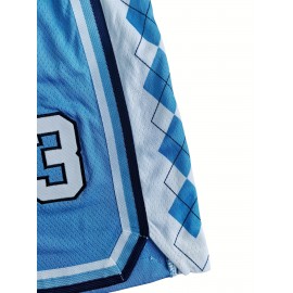 Charlotte Basketball Shorts for Youngsters & Teens - Breathable, Stylish Blue & White Athletic Wear with Pockets, Elastic Waistband, and Diamond Pattern Design, Perfect for Outdoor