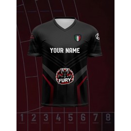 Customizable Youngsters' Soccer Jersey - V-Neck, Personalized Name & Number, Comfort Fit for Sports & Outdoor Play, Black with Red & White Accents, Polyester Fabric, Machine Washable, Youth Sports Apparel | Customizable Soccer Top | Adjustable Fit Jersey
