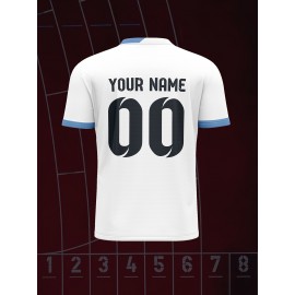 1pc Customizable Soccer Jersey for Kids - Personalized Name & Number, V-Neck, Knit Polyester, All-Season Sports & Casual Top for Boys & Girls, Preppy Street Style, Medium Stretch, Party & Beachwear
