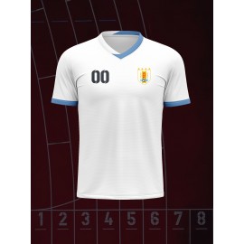 1pc Customizable Soccer Jersey for Kids - Personalized Name & Number, V-Neck, Knit Polyester, All-Season Sports & Casual Top for Boys & Girls, Preppy Street Style, Medium Stretch, Party & Beachwear