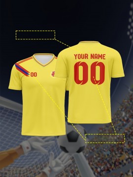 1pc Customizable Soccer Jersey for Kids - Personalized Name & Number, V-Neck, Knit Polyester, All-Season Sports & Casual Top for Boys & Girls, Preppy Street Style, Medium Stretch, Regular Fit