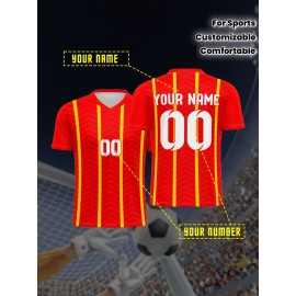 Customizable Youngsters' Soccer Jersey - V-Neck, Personalized Name & Number, Red and Yellow Striped, Comfortable Polyester, Ideal for Sports & Outdoor Activities