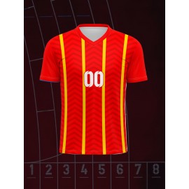 Customizable Youngsters' Soccer Jersey - V-Neck, Personalized Name & Number, Red and Yellow Striped, Comfortable Polyester, Ideal for Sports & Outdoor Activities