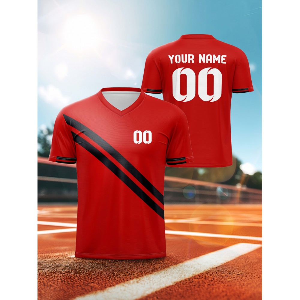 1pc Customizable Soccer Jersey for Kids - V-Neck, All-Season Polyester Football Shirt with Personalized Name & Number, Preppy Street Style, Knit Fabric, Medium Stretch, for Boys & Girls, Sports & Casual Wear