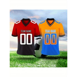Customizable Football Jersey - Personalized Name & Number, Classic V-Neck Style with Blue & White Stripes, Perfect for Sports, Travel, or Photo Shoots, Sports Fan Apparel | Classic Vneck Style | Durable Fabric, Football Jersey