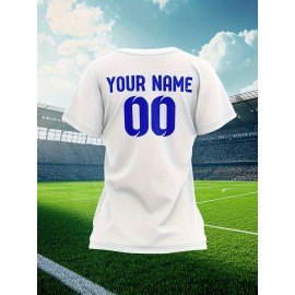Customizable Plus Size Women'S Soccer Jersey - Personalized Team Name & Number, Breathable Athletic Shirt with 