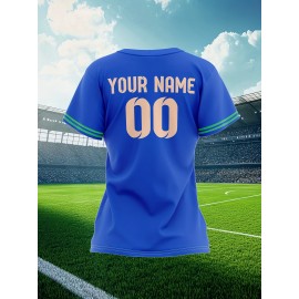 Customizable Plus Size Women'S Soccer Jersey - Personalized Team Name & Number, Breathable Athletic Shirt with 