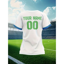 Customizable Plus Size Women'S Soccer Jersey - Personalized Team Name & Number, Breathable Athletic Shirt with 