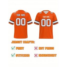 Custom Football Jersey - Personalized Name & Number, Breathable Fabric, V-Neck Design for Team Uniforms & Casual Sports Wear - Brown with White & Orange Accents, Summer Athletic Apparel, Custom Football Jersey, Comfortable Sports Apparel