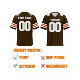Custom Football Jersey - Personalized Name & Number, Breathable Fabric, V-Neck Design for Team Uniforms & Casual Sports Wear - Brown with White & Orange Accents, Summer Athletic Apparel, Custom Football Jersey, Comfortable Sports Apparel