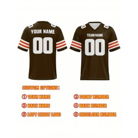 Custom Football Jersey - Personalized Name & Number, Breathable Fabric, V-Neck Design for Team Uniforms & Casual Sports Wear - Brown with White & Orange Accents, Summer Athletic Apparel, Custom Football Jersey, Comfortable Sports Apparel