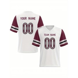 Custom Football Jersey - Personalized Name & Number, Breathable Fabric, V-Neck Design for Team Uniforms & Casual Sports Wear - Brown with White & Orange Accents, Summer Athletic Apparel, Custom Football Jersey, Comfortable Sports Apparel