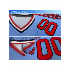 Customizable Plus Size V-Neck Baseball Jacket - Personalized Name & Number Stitched Design, Red/Black Contrast, Comfortable Non-Stretch Fabric, Breathable Summer Sports Shirt for Women, Casual Sportswear | Sporty Vneck Jacket | Durable Sportswear