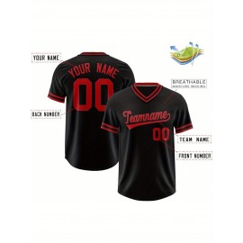 Customizable Plus Size V-Neck Baseball Jacket - Personalized Name & Number Stitched Design, Red/Black Contrast, Comfortable Non-Stretch Fabric, Breathable Summer Sports Shirt for Women, Casual Sportswear | Sporty Vneck Jacket | Durable Sportswear