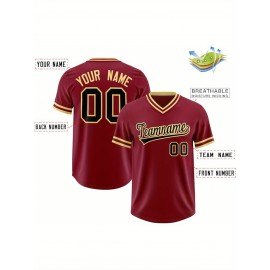 Customizable Plus Size V-Neck Baseball Jacket - Personalized Name & Number Stitched Design, Red/Black Contrast, Comfortable Non-Stretch Fabric, Breathable Summer Sports Shirt for Women, Casual Sportswear | Sporty Vneck Jacket | Durable Sportswear