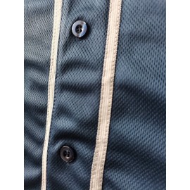 Men'S White Striped Baseball Shirt with Classic Letter Embroidery Design, Breathable Button Short Sleeved Shirt for Training And Competition