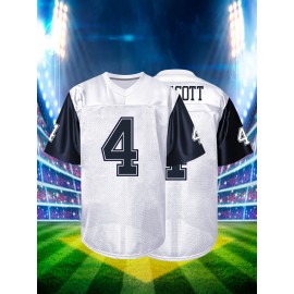 Men's White #4 American Football Jersey - Breathable Loose Fit V-Neck with Embroidered Lettering, All-Season Casual & Sports Wear for Outdoor Activities, Street Style, Running, Gym - Machine Washable, Football Accessories, Embroidered Detailing