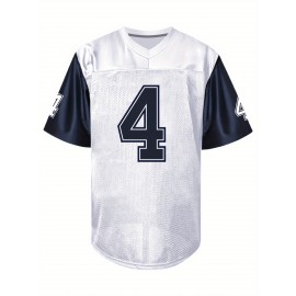 Men's White #4 American Football Jersey - Breathable Loose Fit V-Neck with Embroidered Lettering, All-Season Casual & Sports Wear for Outdoor Activities, Street Style, Running, Gym - Machine Washable, Football Accessories, Embroidered Detailing
