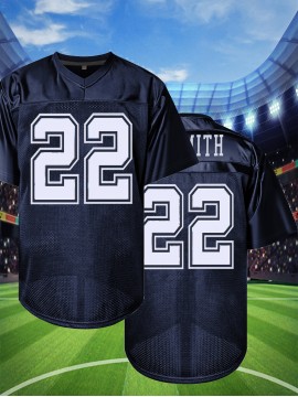 Men's Deep Blue #22 Embroidered Rugby Jacket - Breathable Loose Fit V-Neck Sportswear for Casual Streetwear, Outdoor Sports & All-Season Wear | Machine Washable, Sporty Aesthetic, Durable Sportswear