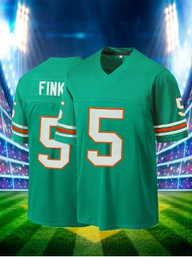 Men's Green #5 Embroidered Rugby Jersey - Loose Fit Breathable V-Neck Top for Sports, Casual & Streetwear | All-Season Outdoor & Gym Wear | Machine Washable, Embroidered Detailing