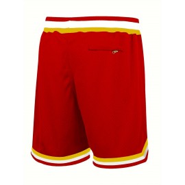 Men's Red # 16 Basketball Shorts, Classic Letter Embroidery Design, Breathable Button Style Short Sleeve Shirt, Suitable For Training And Competition