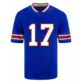 Men'S blue # 17 Rugby Jacket Loose Embroidered Sports, Fashionable, Casual, Street Breathable Rugby Top