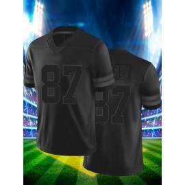 Men'S Black #87 American Football Jersey, Loose Fit, Embroidered, Breathable, Casual Streetwear Style, V-Neck, Slight Stretch Fabric, with Four Seasons Sports Wear, for Adult, Male, and Weekend Casua