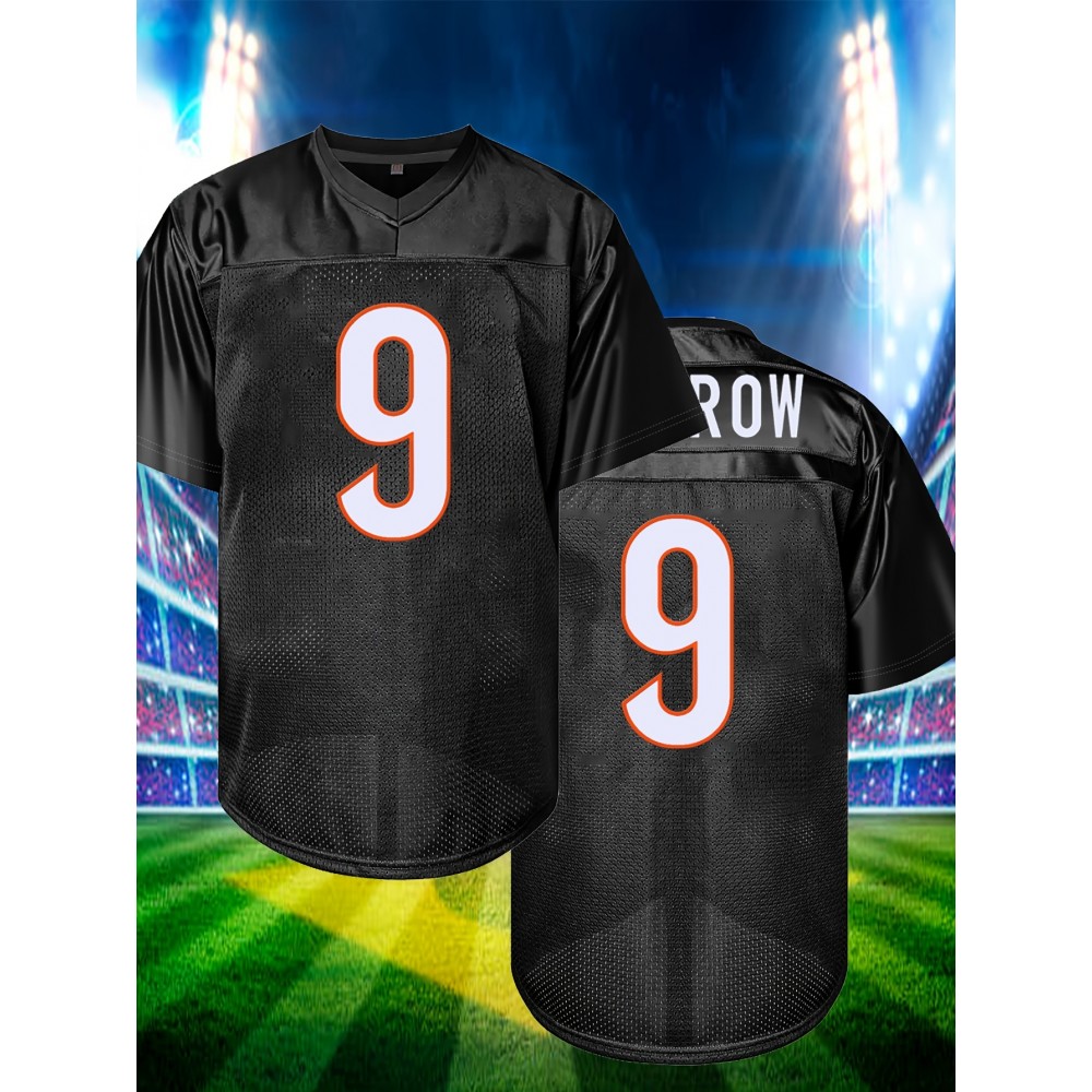 Men'S Black # 9 Rugby Jacket Loose Embroidered Sports, Fashionable, Casual, Street Breathable Rugby Top