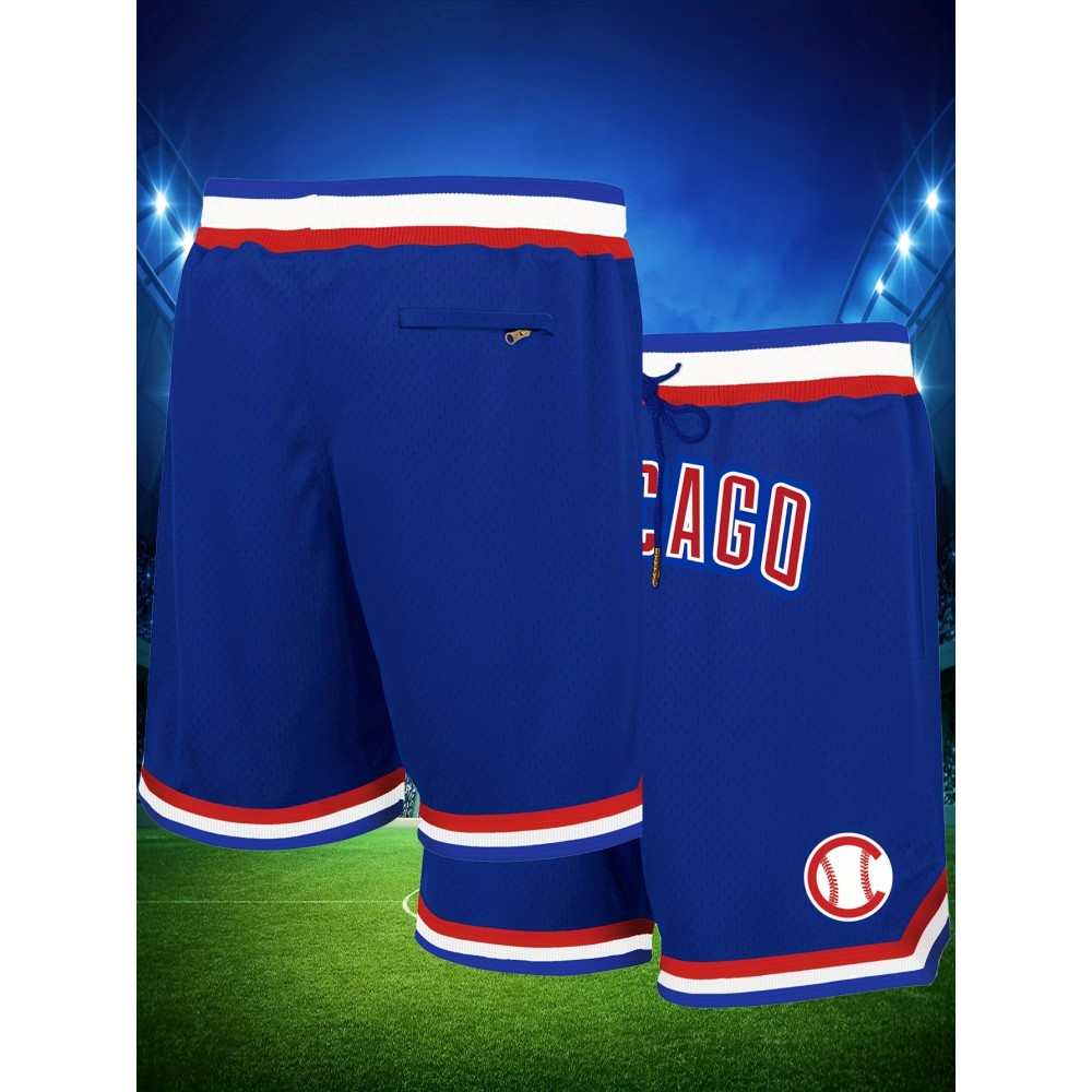 1pc SheLucki Men'S Basketball Shorts - Breathable Polyester Sports Shorts with Embroidered Alphabet Pattern, Slight Stretch Knit Fabric, Loose Fit for Training, Competition, Casual & Outdoor Activities - Four Seasons