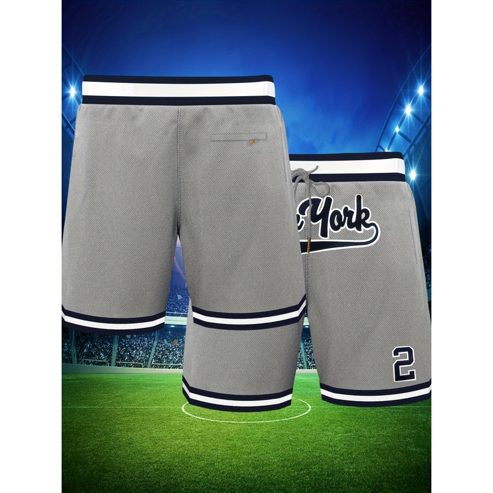 Men's Gray # 2 Basketball Shorts, Classic Letter Embroidery Design, Breathable Shirt With Button Style Short Sleeves, Suitable For Training And Competition