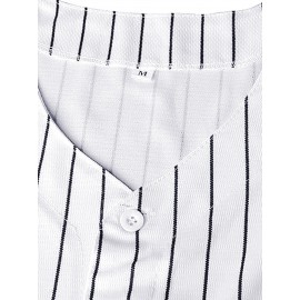 Men's White Striped #16 Baseball Jersey - Breathable Button-Up V-Neck with Classic Letter Embroidery, Loose Fit for Training, Competition & Casual Wear | All-Season Machine Washable Sportswear, Airflow Enhancing Design