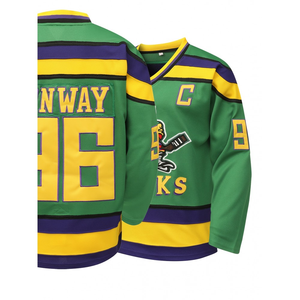 Men's #96 Green Duck Embroidered Ice Hockey Jersey - Casual & Sporty, Breathable Long Sleeve V-Neck Sweatshirt for Outdoor Activities