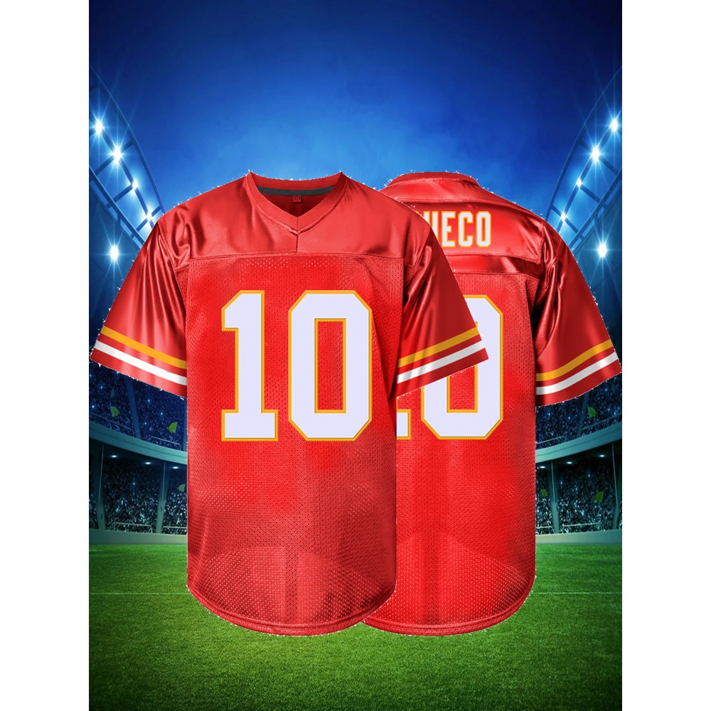 Men'S Red # 10 Rugby Jacket Loose Embroidered Sports, Fashionable, Casual, Street Breathable Rugby Top