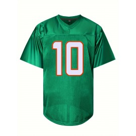 Men'S Polyester V-Neck Sports Jersey with Embroidered #10, Slight Stretch Knit Fabric, Four Seasons Casual Outdoor Athletic Shirt - SheLucki