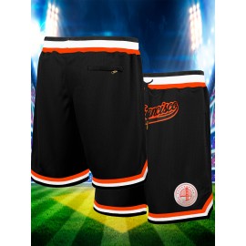 Men's Black Basketball Shorts with Orange & White Striped Accents, 