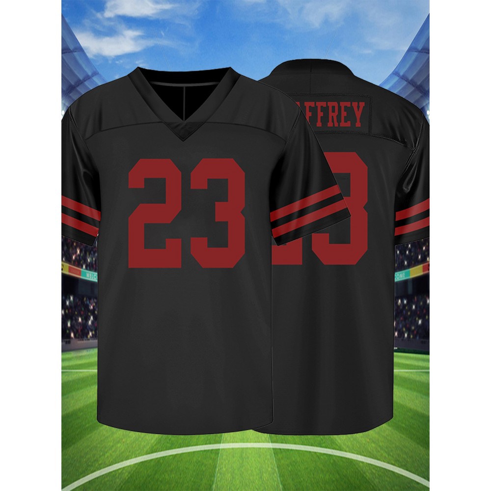 Men'S Black # 23 Rugby Jacket Loose Embroidered Sports, Fashionable, Casual, Street Breathable Rugby Top