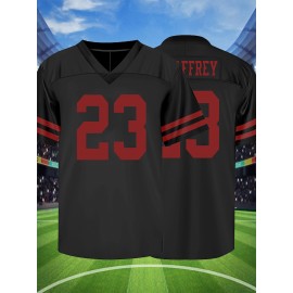 Men'S Black # 23 Rugby Jacket Loose Embroidered Sports, Fashionable, Casual, Street Breathable Rugby Top