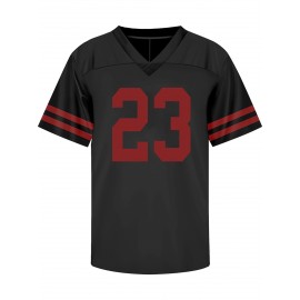 Men'S Black # 23 Rugby Jacket Loose Embroidered Sports, Fashionable, Casual, Street Breathable Rugby Top