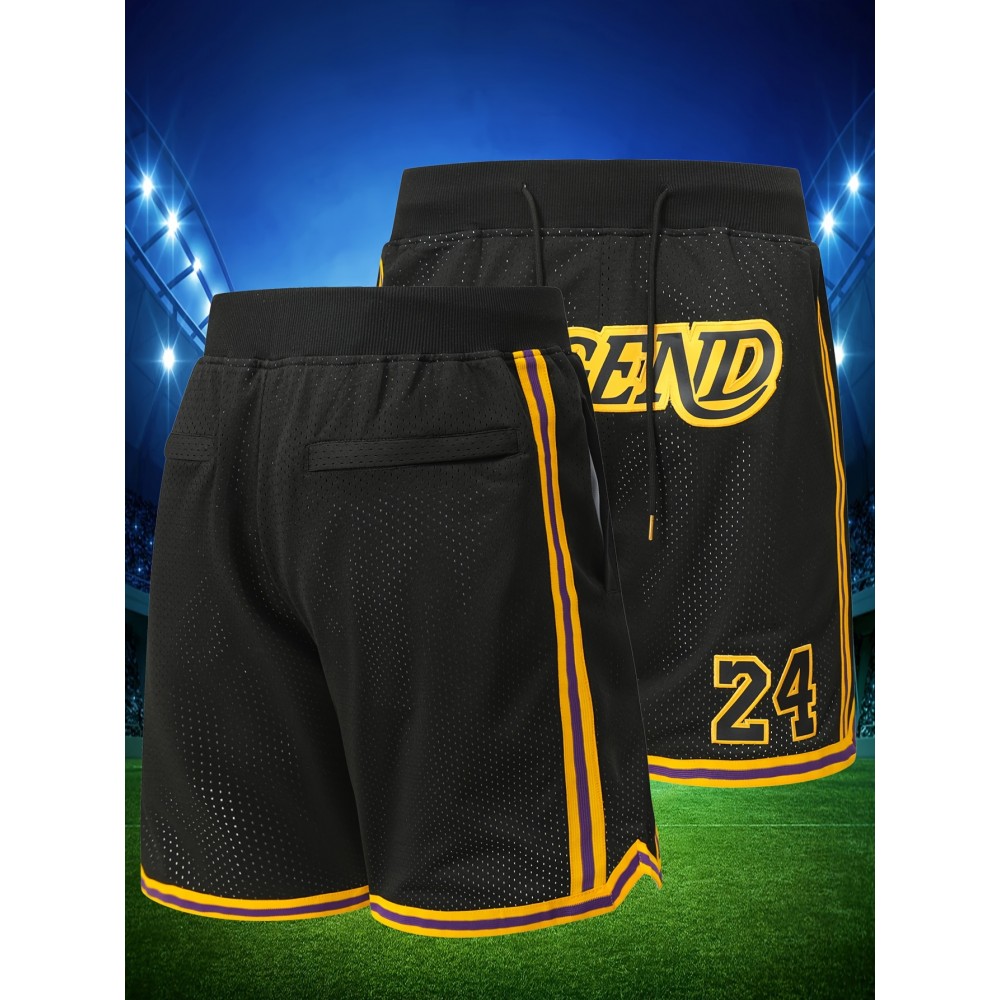 Men's Black # 8-24 Basketball Shorts, Classic Letter Embroidery Design, Breathable Button Style Short Sleeved Shirt, Suitable For Training And Competition