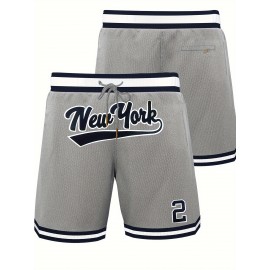Men's Letter & Number 2 Embroidery Basketball Shorts, Breathable Athletic Drawstring Shorts For Training & Competition
