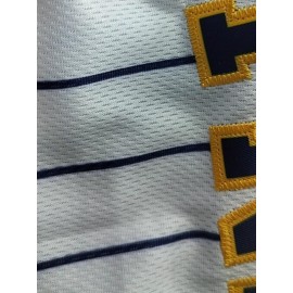 Men's White & Yellow Stripe #22 Baseball Jersey - Breathable Button-Up V-Neck, Loose Fit Retro Embroidered YELICH Design, All-Season Training & Game Shirt for Men & Teens, Machine Washable, Casual Wear | Vintage Sporty Look | Embroidered Detailing