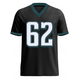 Men's Black #62 Embroidered Rugby Jersey - Loose Fit Breathable V-Neck Sportswear for Casual Streetwear, Outdoor Sports & All-Season Wear | Machine Washable, Sporty Look, Comfortable Fit