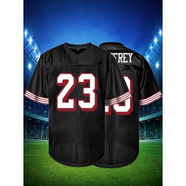 Men'S Black # 23 American Football Jacket with Loose Embroidered Sports, Fashionable, Casual, Street Breathable Rugby Top