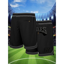 Men's Black # 62 Basketball Shorts, Classic Letter Embroidery Design, Breathable Button Style Short Sleeved Shirt, Suitable For Training And Competition
