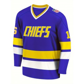 Men's Blue # 16 Ice Hockey Sweatshirt, Loose Embroidered Long Sleeve, Sporty, Fashionable And Casual, Street Breathable