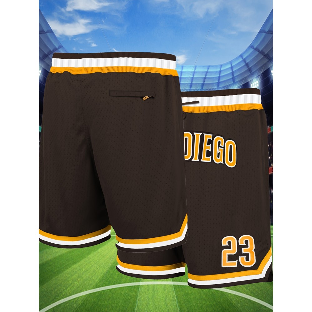 1pc Men'S Polyester Basketball Shorts - #23 Embroidered, Breathable Knit Fabric, Slight Stretch, Loose Fit for Training & Competition, Sports & Casual Style for All Seasons