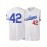 Men'S White # 42 Baseball Shirt, Classic Letter Embroidery Design, Button Style Short Sleeved Breathable Shirt, for Training And Competition Use