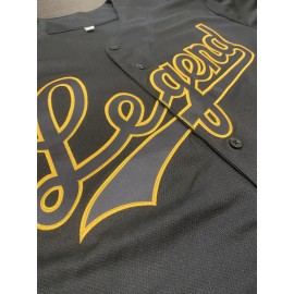 Men's Black Baseball Jersey with Bold Yellow '24' & 'Legend' Embroidery, #8 Button-Up V-Neck Shirt - Breathable Loose Fit for Training, Competition & Casual Wear - Machine Washable All-Season Sportswear, Durable Sportswear
