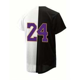 Men'S Black And White # 8-24 Baseball Shirt, Classic Letter Embroidery Design, Button Style Short Sleeved Breathable Shirt, for Training And Competition Use