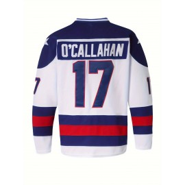 Men's White # 17 Ice Hockey Sweatshirt, Loose Embroidered Long Sleeves, Sporty, Fashionable And Casual, Street Breathable